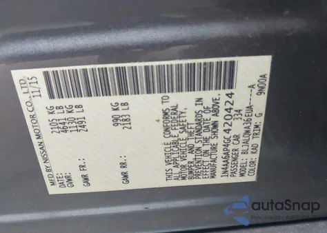 2016 Nissan Maxima 3.5 S z USA, uszkodzony, nr VIN 1N4AA6AP4GC420424